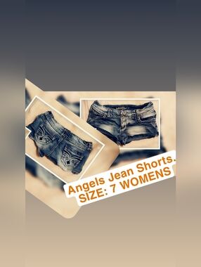 Angels Distressed Denim Jean Shorts in Faded Blue